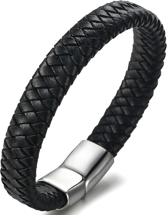 Flettet læderarmbånd til mænd, moderne uden stålspænde. 1 stk, sort-FA11-