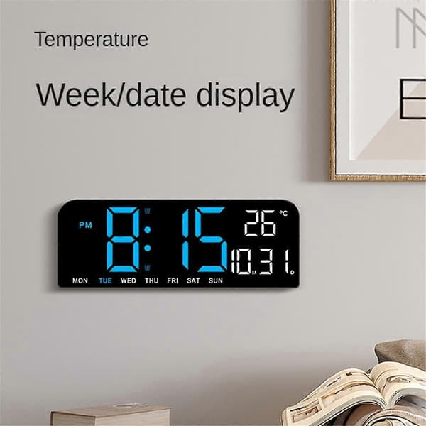 LED Digital Vægur med Temperatur, Dato, 2 Alarmer, Nedtællingstimer & Justerbar Lysstyrke Skrivebordsur-B
