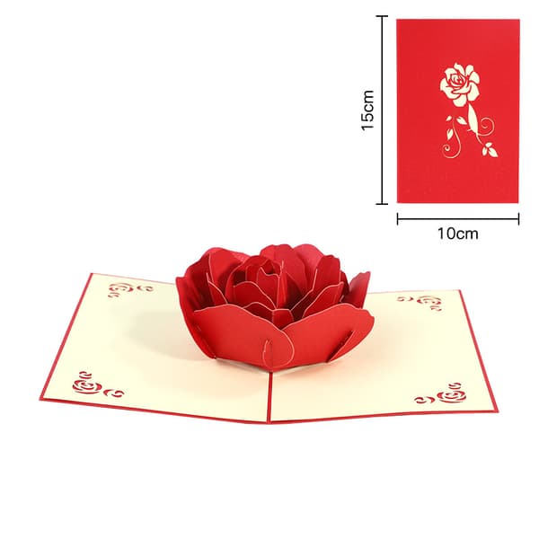 Roser Valentinsdag 3D Pop Up Lykønskningskort med kuvert, 3D håndlavede hjertekort