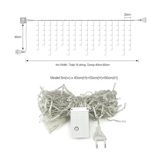 Islysstripe 8 moduser Gardinlampe Gypsophila Fe-lampe