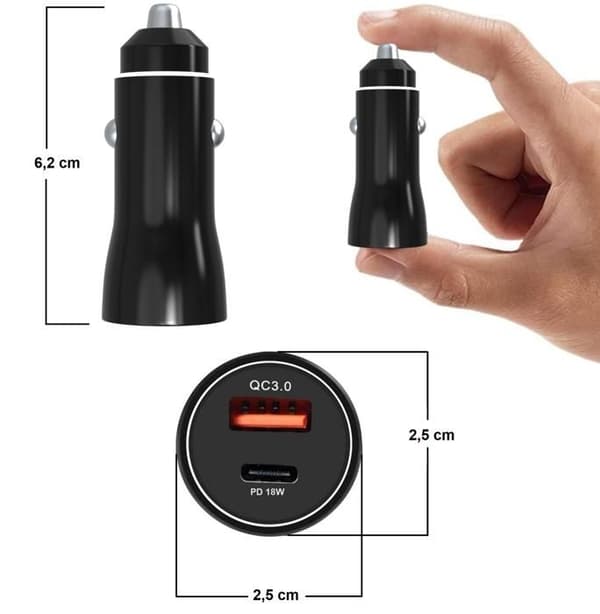 Hurtiglader til bil - Phonillico® - iPhone 16/16 PLUS/16 PRO/16 PRO MAX - 18W - USB - USB-C Hvid Vit