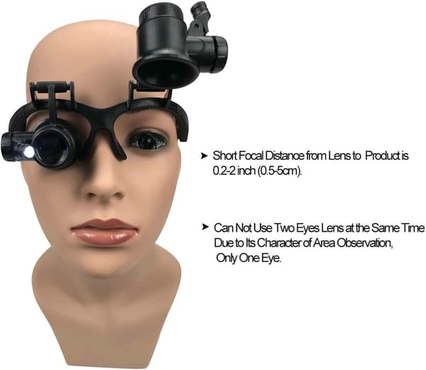 Magnifying Glass with 2 LED Lights, 4 Detachable Lenses, Head-Mounted