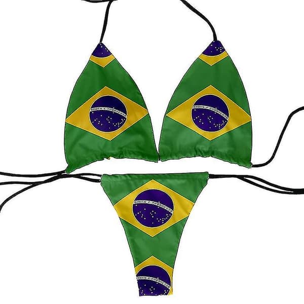 Sjovt flagmønstret badedragt dame strandbad todelt dragt dame bikini mode gave