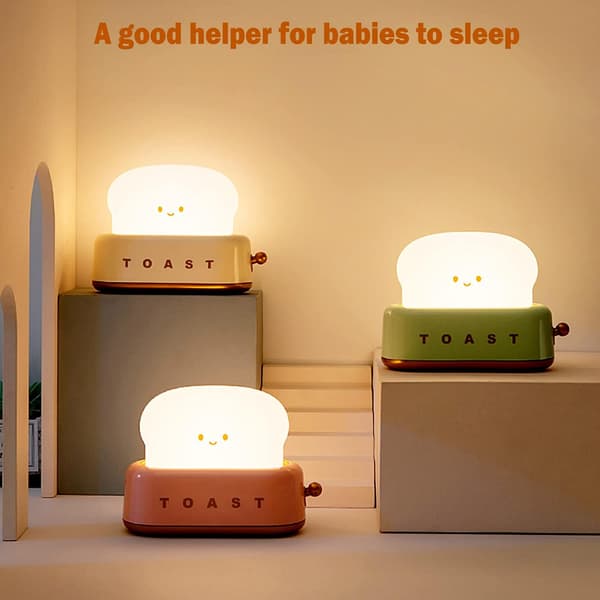 Cute Toast Night Light, Yellow, Dimmable LED Night Light Rechargeable