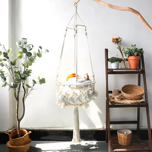 115*40CM Cat Hammock, Macrame Hanging Swing Cat Dog Bed, Hanging Pet Bed Without Cushion