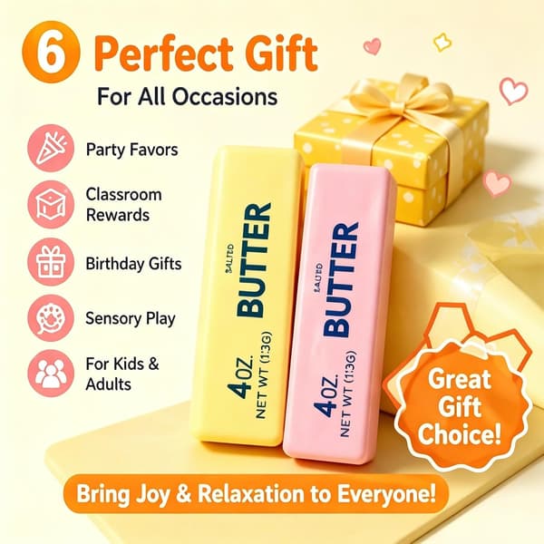 2-pack Butter Stick Squishy Leksaker, Mjuka Långsamt Stigande Kläm Fidget Leksaker för Barn & Vuxna (Gul & Rosa)