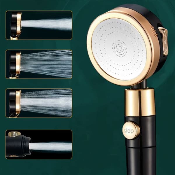 Brusehoved Kalksten brusehoved, 3 + 1 tilstand højtryksbruser, brusehoved filtrering massage, en vandstopknap - ABS - mat sort