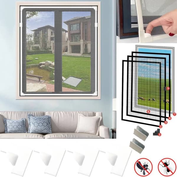 Window Fly Screen, 80 x 100 cm Mosquito Net with Magnet, Insect Screen for Windows (White)