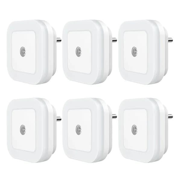 6-pack LED Night Light with Dusk Sensor for Hallway, Stairs, Bathroom, Kitchen, Bedroom, Nursery, Children's Room, Daylight White