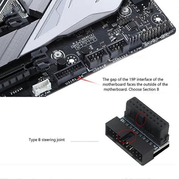 USB 3.0 -sovitin musta USB 3.0 20-nastainen uros-naaras L-kulmavirta-adapteri emolevy Dow