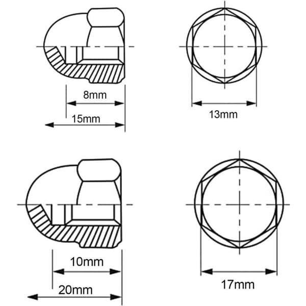 Nut caps, hexagonal screw covers, protective nut and bolt covers, nut and bolt protection, M10 nut caps, M8 caps, 40 pieces