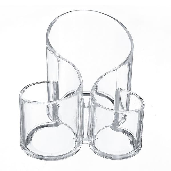 Makeup børsteholder organizer, 3 rum klar stor bølget akryl pen holder, skrivebordsarrangør