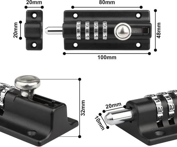 120 mm kombinationsbolt 4-positions unikt kombinationslås - sort Sort Sort Svart