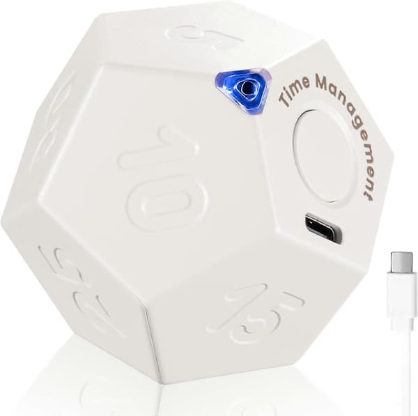 Kub Timer Roterende Produktivitetstimer - Genopladelig, Lyd Vibrations Alarm Ur Flip Timer til Tidsstyring Børn