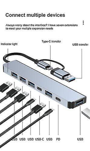 7-i-1 Dockingstasjon USB-C Aluminium Lading USB 3.0 HDMI-kompatibel PD/TF-kort