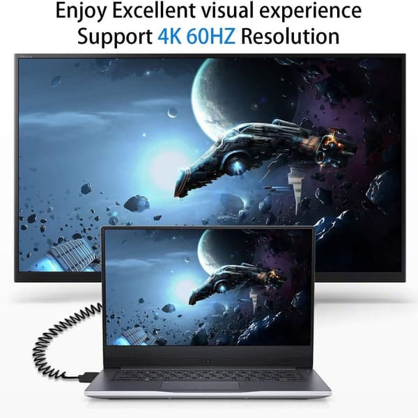Micro HDMI til standard HDMI-kabel, Micro HDMI til HDMI spiralvinklet 1,2 m