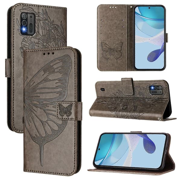 Præget sommerfugl læder telefoncover [DB] Grå til ZTE Blade A52 Lite Grey For ZTE Blade A52 Lite
