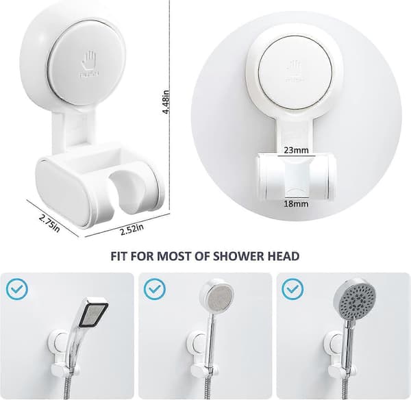 Shower Head Holder Suction Cup No Drilling Waterproof & Height Adjustable Wall Mounted Shower Head Bracket for Bathroom