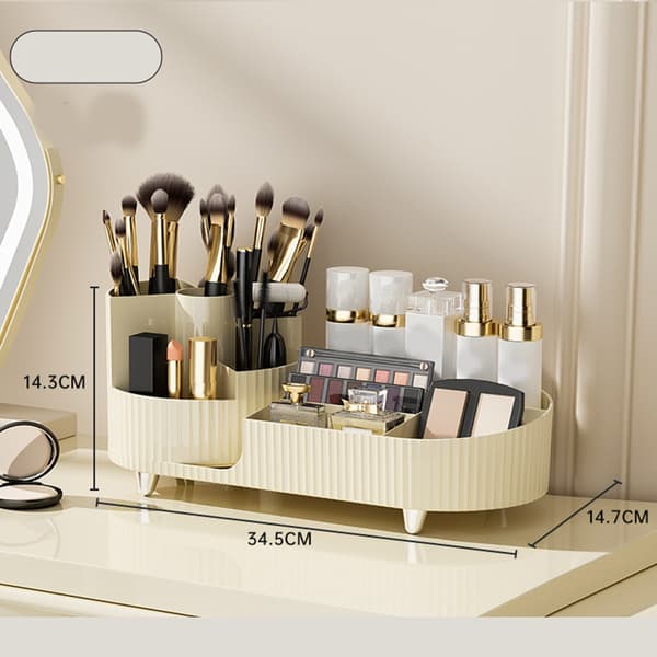 Makeup Storage Organizer Large Capacity Punch-Free Rotatable Partition Cosmetic Storage Box White