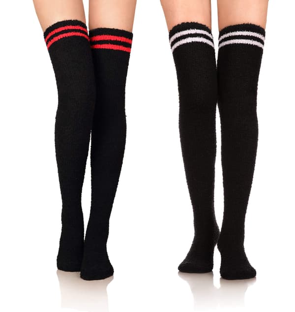 Stribede knæstrømper til kvinder, Over Knee High lange fluffy strømper, søde tegneserie lårhøje strømper, varme stribede benvarmere