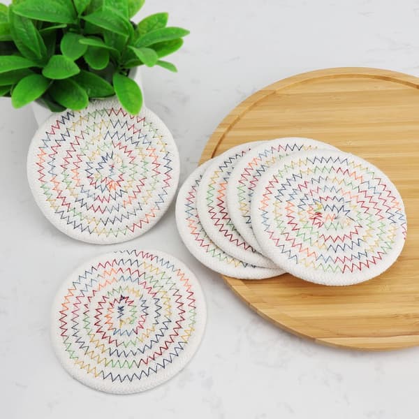 6 Pcs Drink Coasters, Stylish Handmade Braided Woven Drink Coasters
