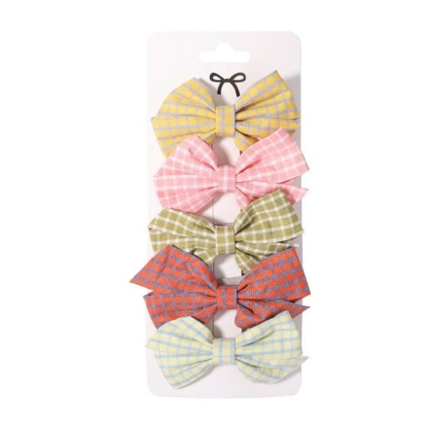 5PCS/Set New Cute Fabric Check Bow Hair Clip For Girls Sweet Kid Hairpin Women Side Clips Hair Accessories(Style 13)