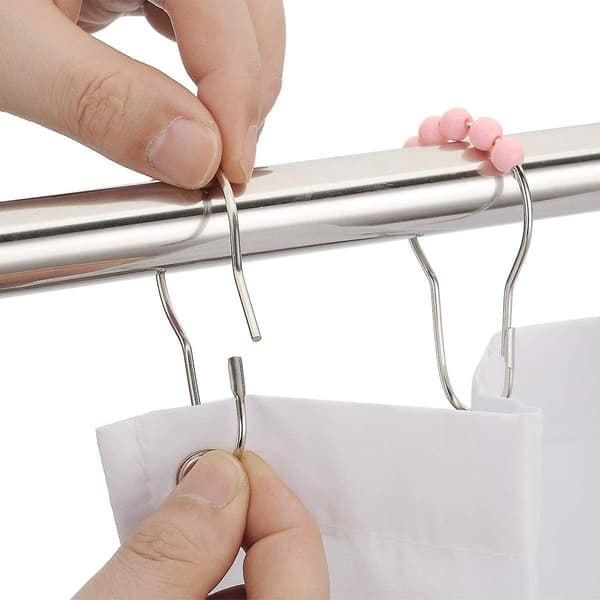 2-pack duschdraperikrokar, rostfritt stål, rostbeständiga duschdraperiringar och krokar - set om 24 - rosa