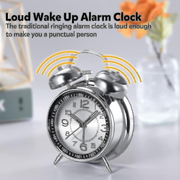Silent Quartz Alarm Clock with Backlight for Heavy Sleepers, 4-Inch, Twin Bell (Blue)