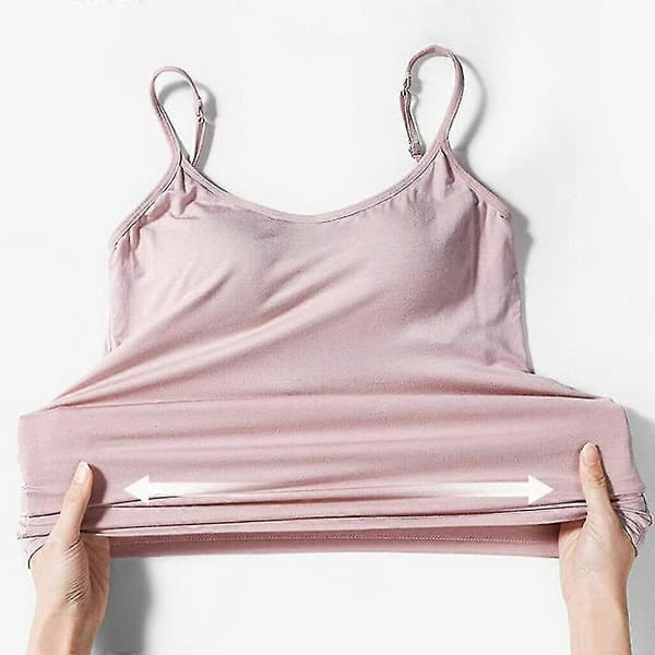 2-in-1 Women's Basic Seamless Camisole Solid Color Spaghetti Strap Slim Fit Cotton, Adjustable Spaghetti Strap Tank Top with Built-in Bra Pink 3XL Pink 3XL
