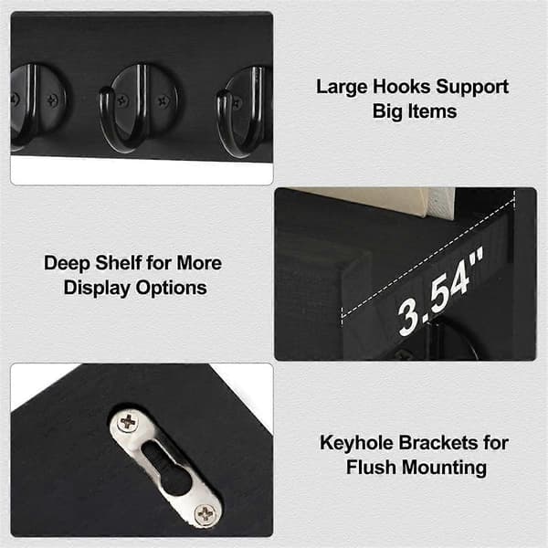 Key Holder for Wall, Decorative Key and Mail Holder with Shelf Features Large Hooks for Bags, Jackets, Umbrellas