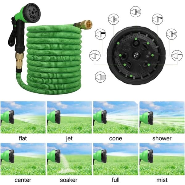7.5m Retractable Garden Hose with Brass Fittings, 8-Function Spray Gun and Holder