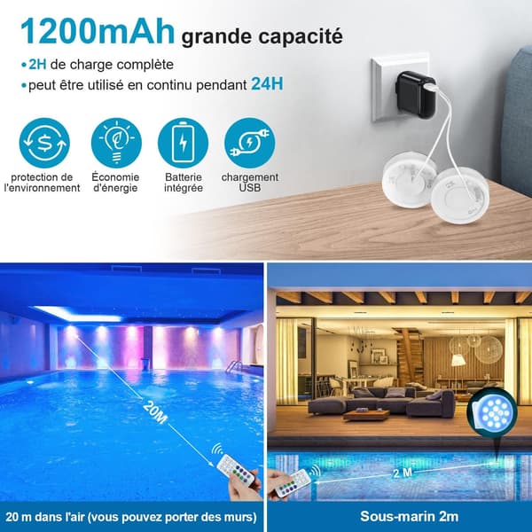Poolbelysning, fuldt forseglet genopladelig poolbelysning, IP68 W