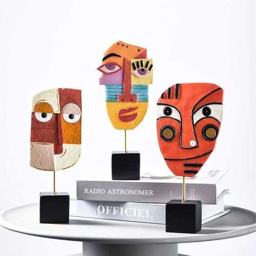 Kroppsskulptur, abstrakt ansiktsstatue, abstrakt kunstharpiksskulptur