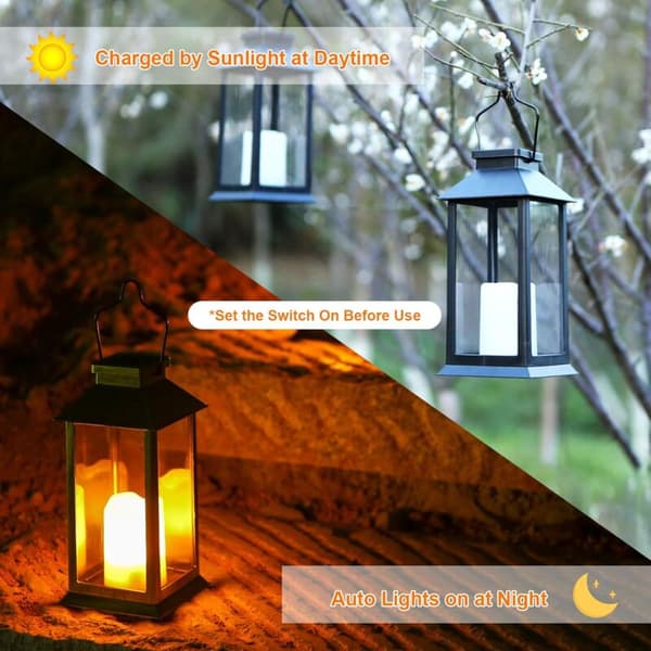 2 stk Udendørs Solcellelamper til Haven, Udendørs Solcellelygter med Flammerfri LED-lys, Dekorative LED Solcellelamper