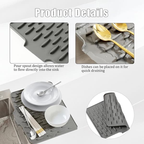 40*32cm Silicone Drain Mat - Non-Slip, Heat-Resistant Drying Rack - for Kitchen Utensils, Fruit - Grey