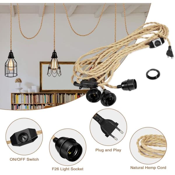 6.8M ChasLinen Electrical Cord, 2-Conductor, with E27 Socket and Switch, for DIY Lamp (Bulb Not Included)