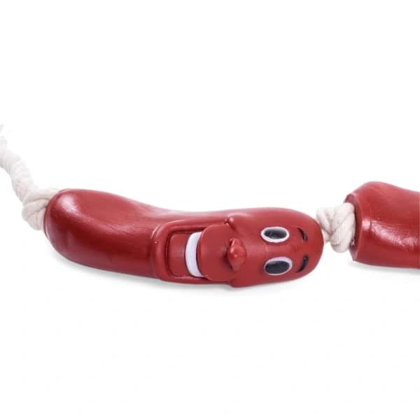 Pølse på reb hundelegetøj, rød