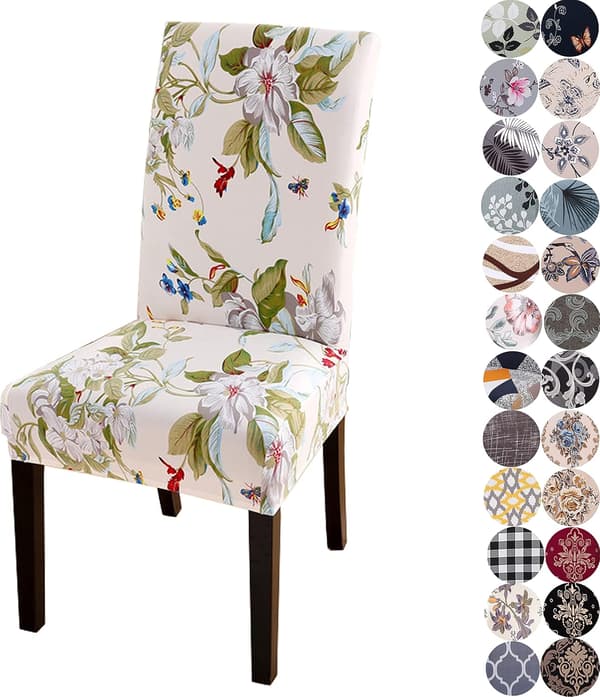 Stolebetræk til fest, kæledyrsbeskyttelse, universel pasform, blød polyester (sæt med 4, beige blomster II)