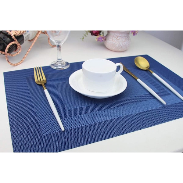 Pöytätabletit, pestävät kudotut vinyylipöytätabletit ruokapöytiin, helposti puhdistettavat muoviset pöytätabletit, 6 kpl (45 x 30 cm, laivastonsininen)