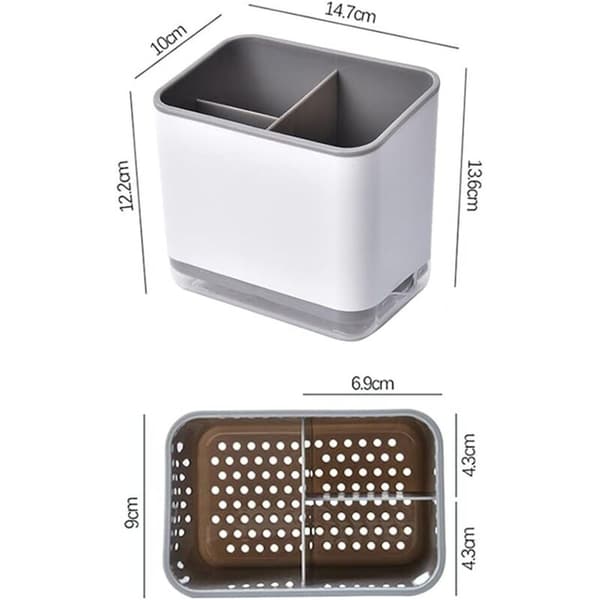 Utensil Holder, Cutlery Rack, Multifunctional 3-Compartment Cutlery Tray for Draining Cutlery (Grey)