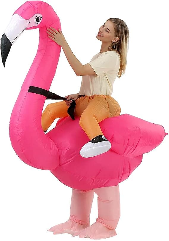 Flamingo oppblåsbar drakt (voksne 150-190cm), rosa kjole, KOSTYMEFEST