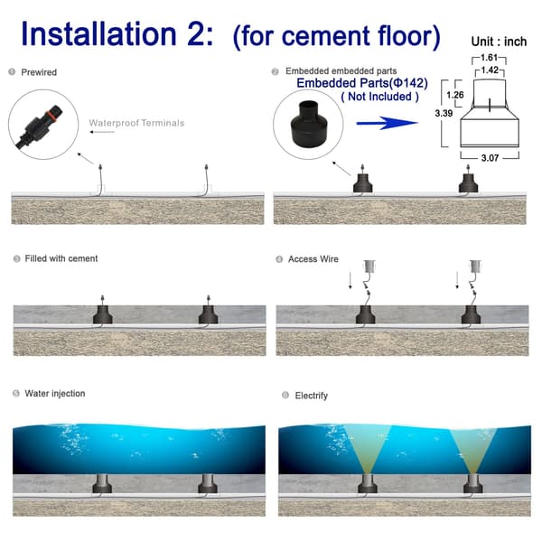 LED undervands poollys, 3W, 12V-24V DC, IP68 vandtæt, rustfrit stål aluminium, til nedgravede pools, trapper, springvand og både (blå)
