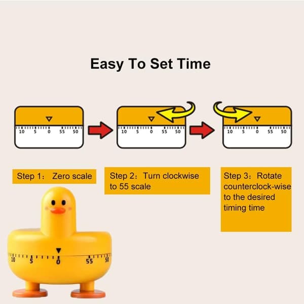 Kitchen Timer Cartoon Duck Shaped Egg Timer Mechanical Rotating Alarm with 60 Minutes, Kitchen Utensil - Gift and Home Use