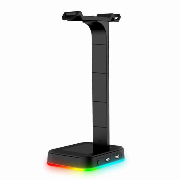RGB Headsetstativ Gamer Headsetholder til PC Gamer, Headsetstativ med 2 USB-porte, Gamingheadset, Sort