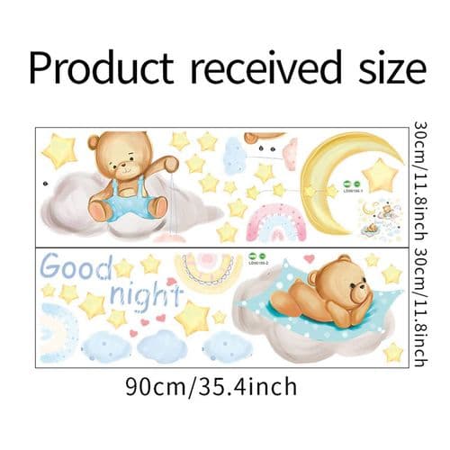 Bear Sleeping on Moon and Stars, Wall Decals for Kids, Nursery