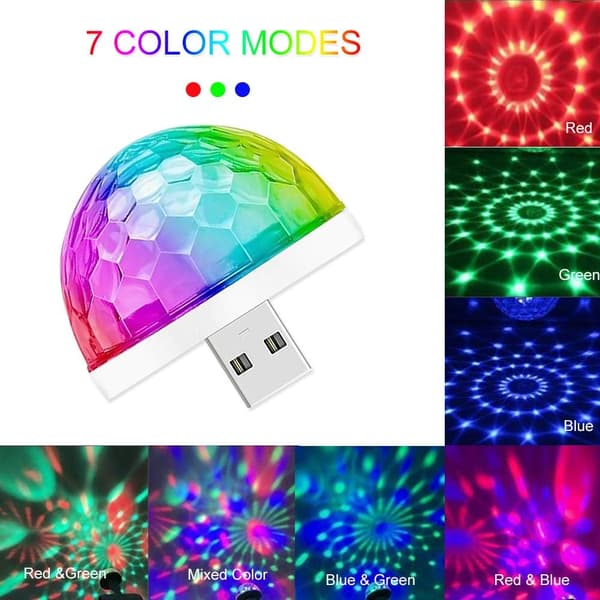 USB Mini Discolys, 3-pakning, Lydaktiverte Festlamper