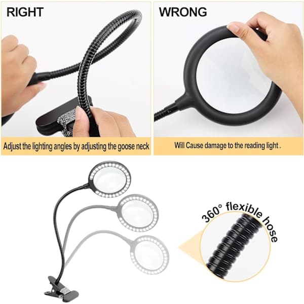 Daylight LED Magnifying Lamp, Clamp with Magnifying Glass and 6 Adjustable Light Settings qd