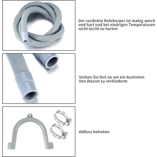 Washing Machine Drain Hose, Universal Drain Hose, 2M Dishwasher Extension Hose with Bracket and Hose Clamp