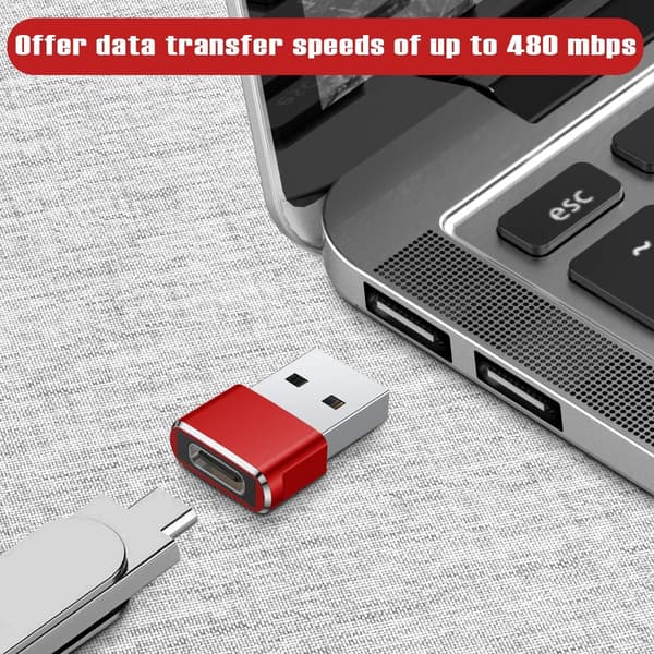 Rød - 3-pakning USB C-hunn til USB A-hann adapter, omformer C-lading