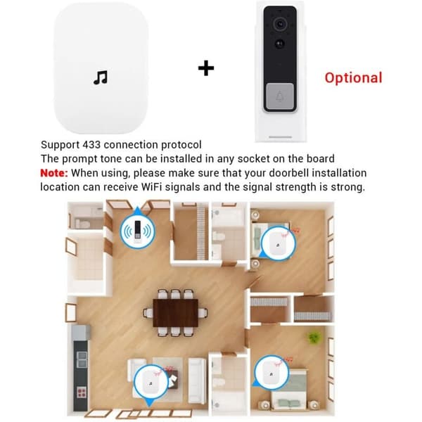 Dörrklocka, Ring Doorbell Chime, Trådlös Dörrklocka, Video Dörrklocka, Meddelande, Röstanslutning